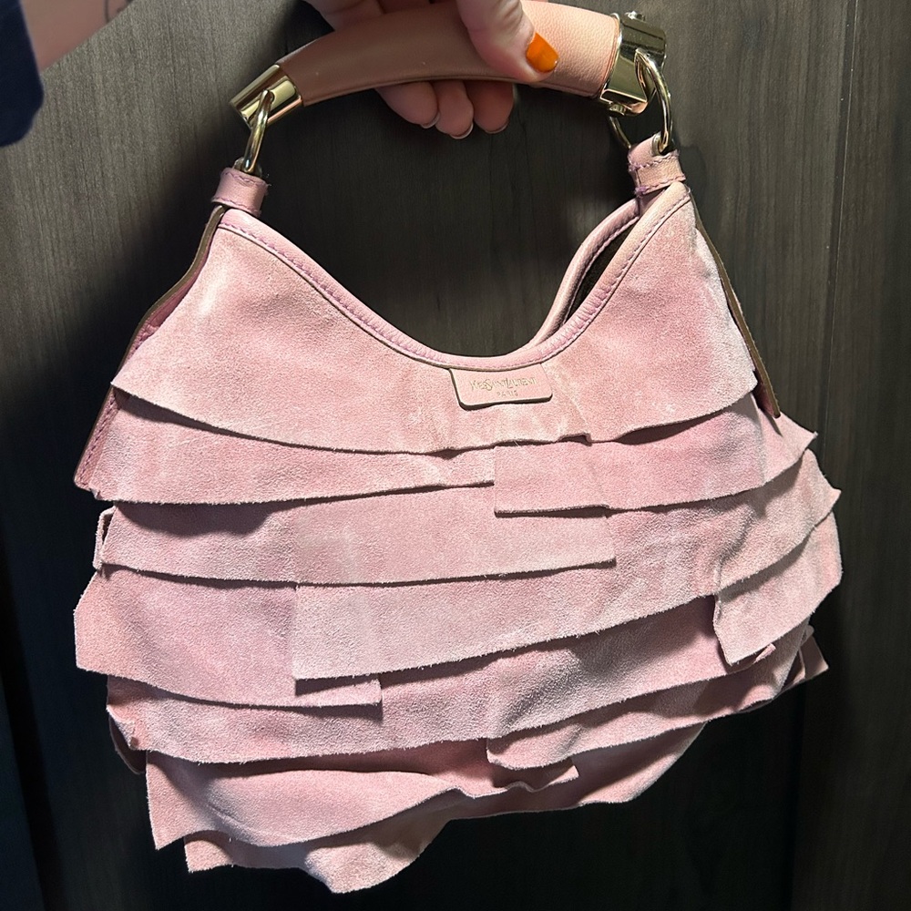 YSL Pink Layered Suede Handbag